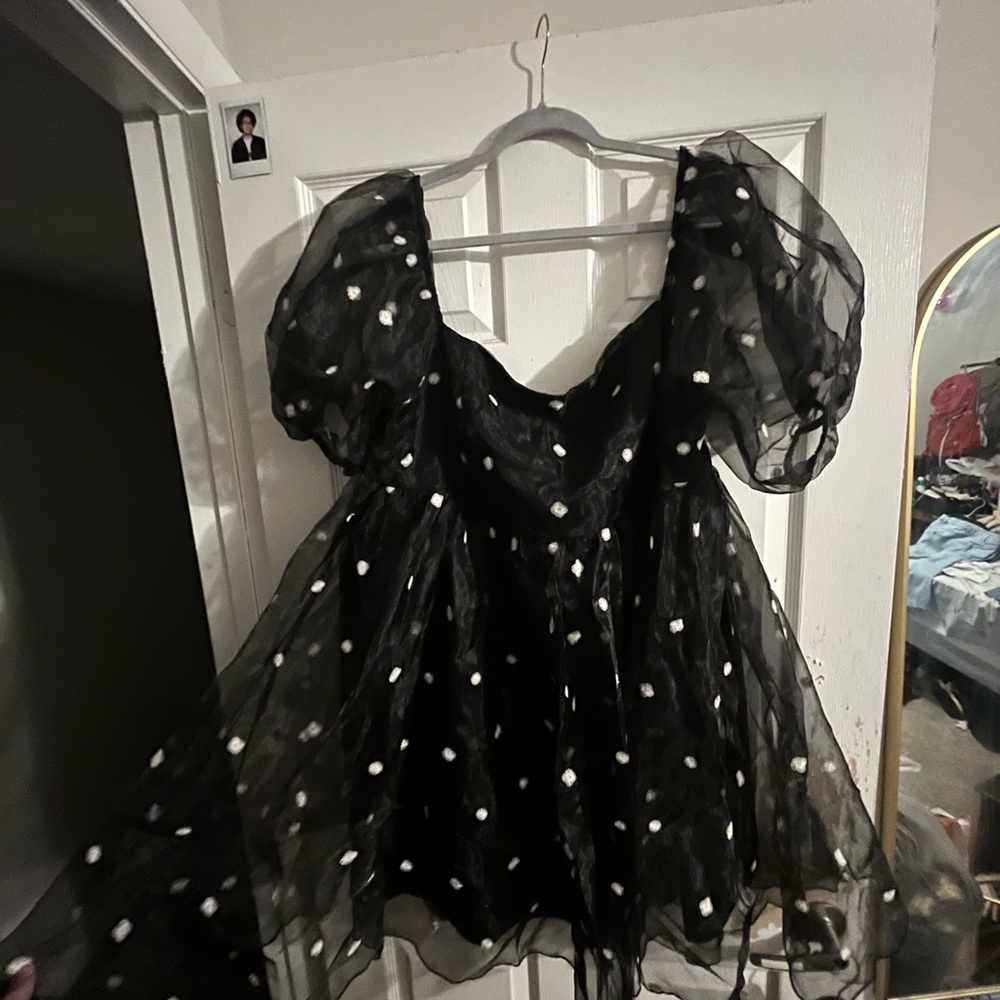 ARULA Black Sheer Dress with White Daisies